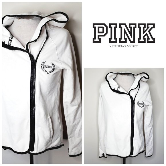 PINK Victoria's Secret Tops - PINK VICTORIA'S SECRET White Hooded College Jacket